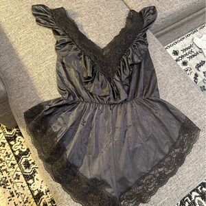 “Intimate Pleasures” vintage black lace lingerie romper